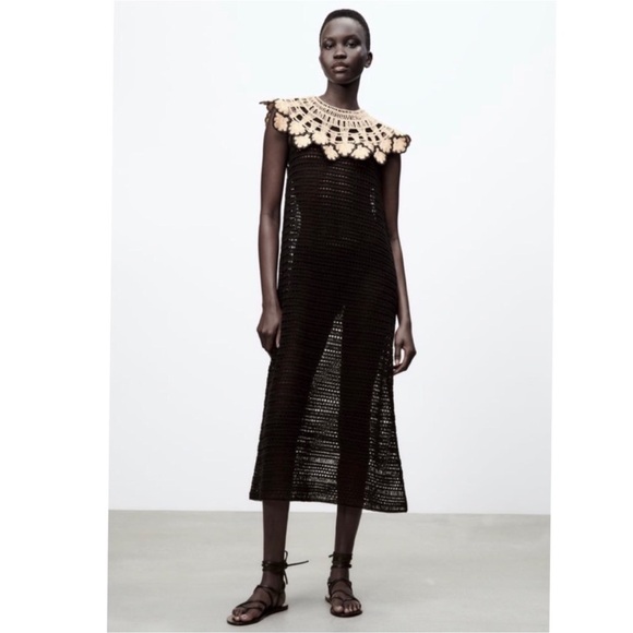 ZARA KNIT PETER PAN COLLAR DRESS - Picture 4 of 6